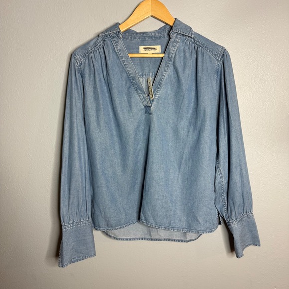 Madewell Chambray Easy Y-Neck Shirt in Ritch Wash XS NWT - Picture 3 of 7